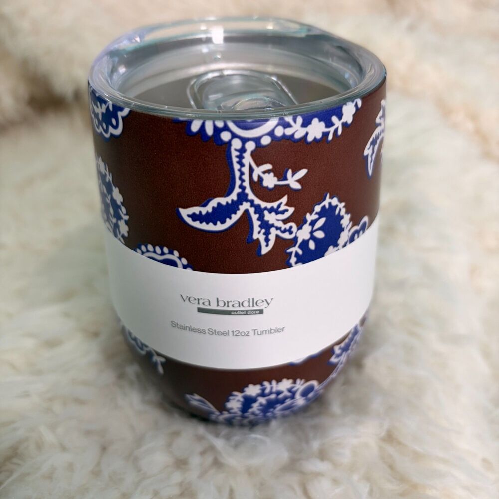 Vera Bradley Cotswolds Brown Blue Floral Undated Planner & Insulated Wine Cup - Picture 2 of 10